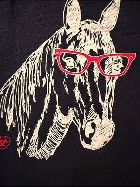 Ariat Horse with pink glasses girls 16 long sleeve tee.